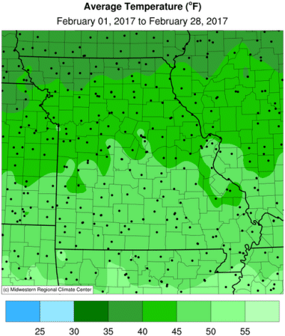 Average Temperature (°F) February 01, 2017 to February 28, 2017