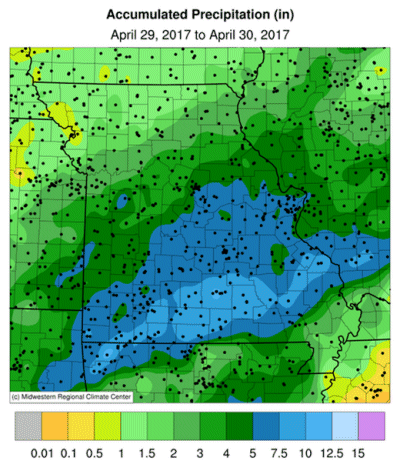 Accumulated Precipitation (in) April 29, 2017 to April 30, 2017