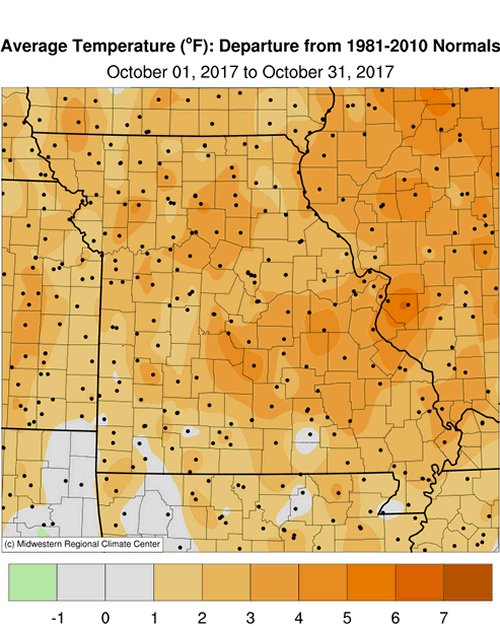 Average Temperature Map Departure, Missouri