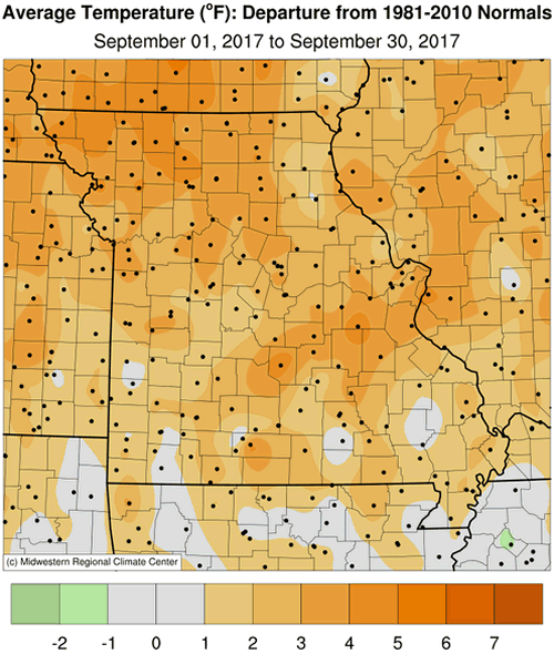 Average Temperature Map Departure, Missouri