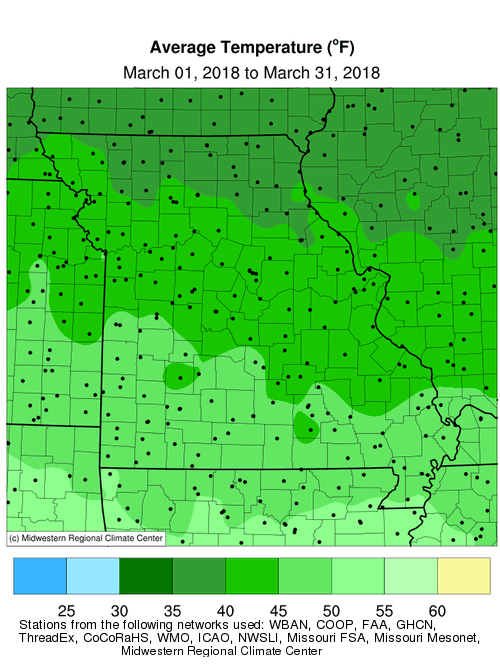 Average March Temperature, Missouri