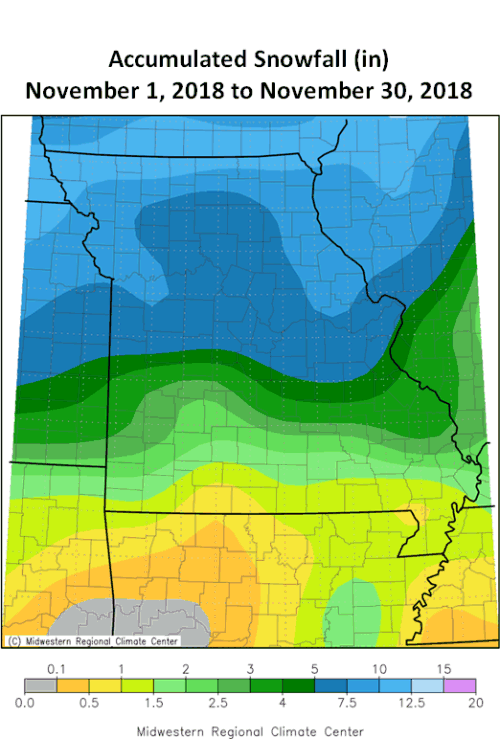 Accumulated Snowfall (in) November 1, 2018 to November 30, 2018