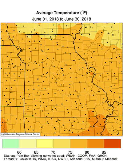 Average Temperature (°F) June 01, 2018 to June 30, 2018