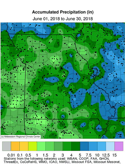 Accumulated Precipitation (in) June 01, 2018 to June 30, 2018