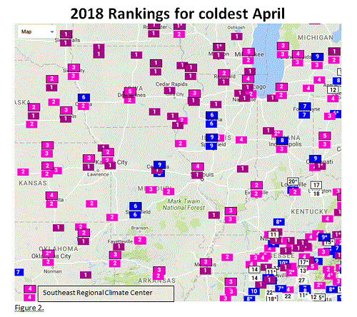 2018 Rankings for coldest April 