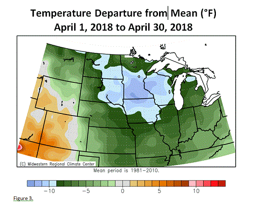 Temperature Departure from Mean (°F) April 1, 2018 to April 30, 2018