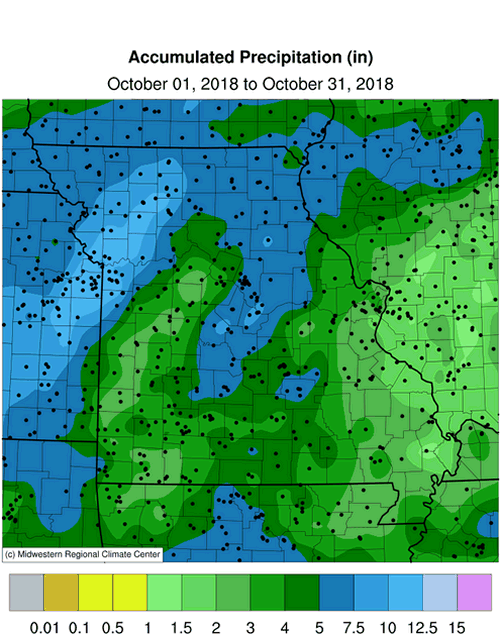 Missouri Accumulated Precipitation October 1 to October 31, 2018