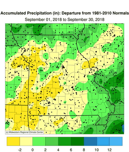 Missouri Accumulated Precipitation Departure September 2018