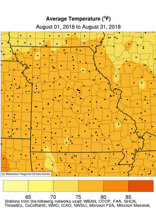 Average Temperature (°F) August 01, 2018 to August 31, 2018