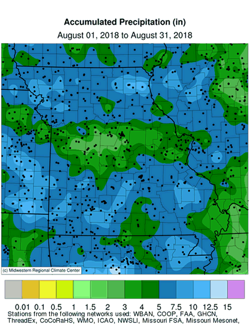 Accumulated Precipitation (in) August 01, 2018 to August 31, 2018