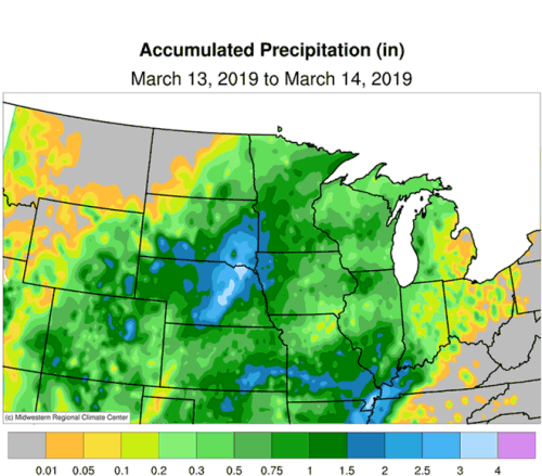Accumulated Precipitation (in): March 13 to March 14, 2019