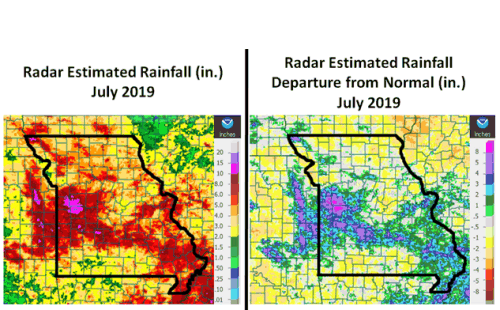 Radar Estimated Rainfall and Rainfall Departure July 2019
