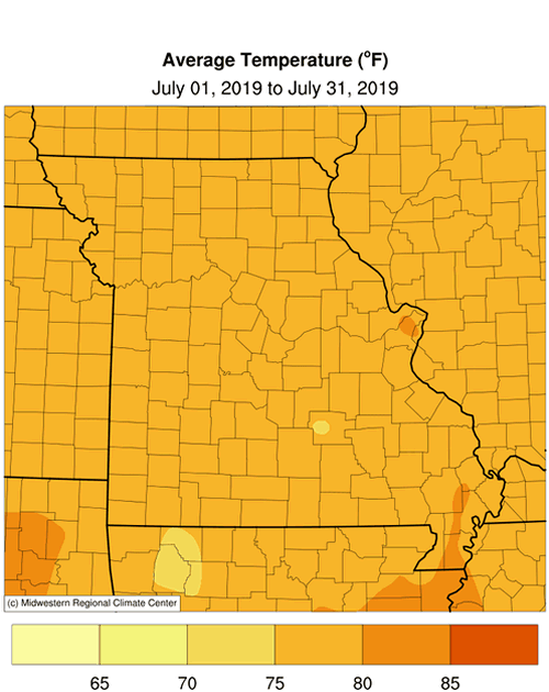 Missouri Average July 2019 Temperature