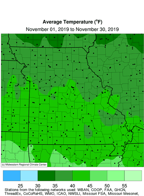 Missouri Average Temperature November 2019