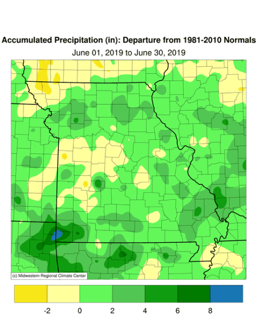 Missouri Accumulated June 2019 Precipitation Departure