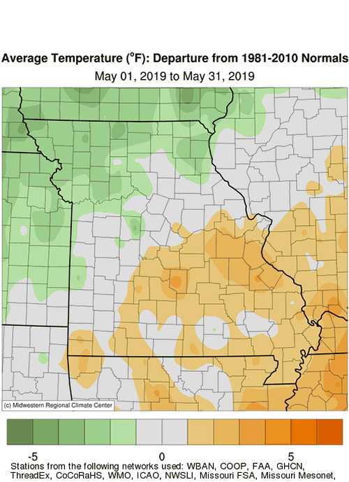 Missouri Average Temp Departure May 2019