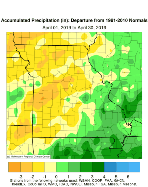 Missouri Accumulated Precip Departure April 2019