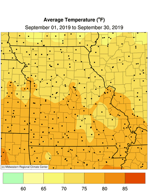 Missouri Average September 2019 Temperature