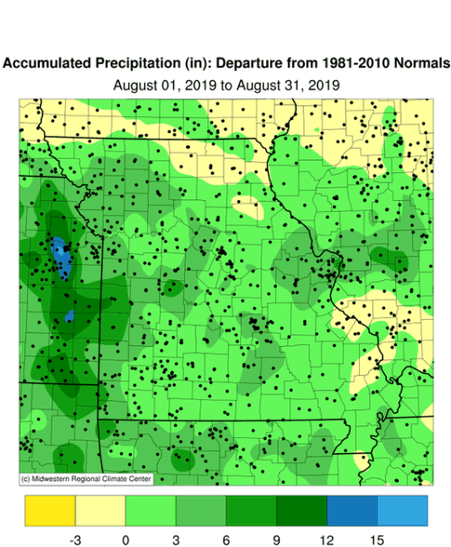 Missouri Accumulated July 2019 Precipitation Departure