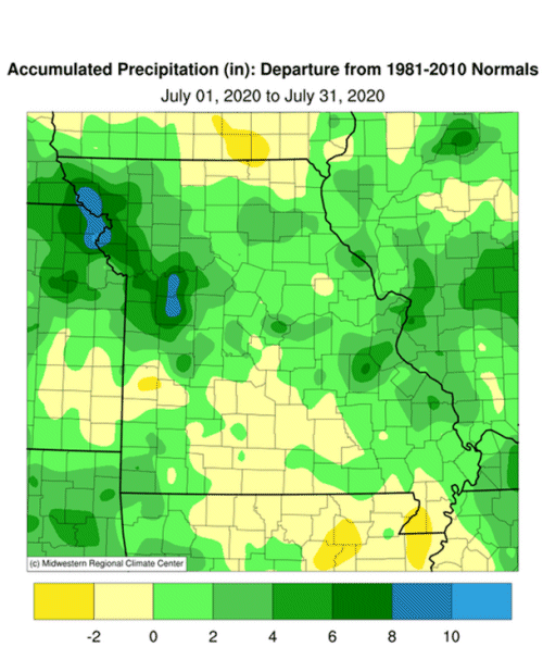 Accumulated Precip (in) Departure: Jul 01, 2020 to Jul 31, 2020