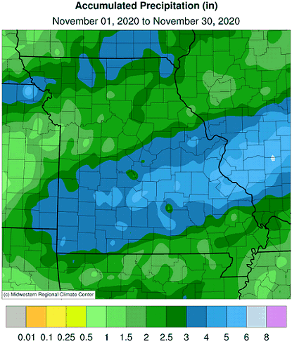 Accumulated Precipitation (in) November 01, 2020 to November 30, 2020