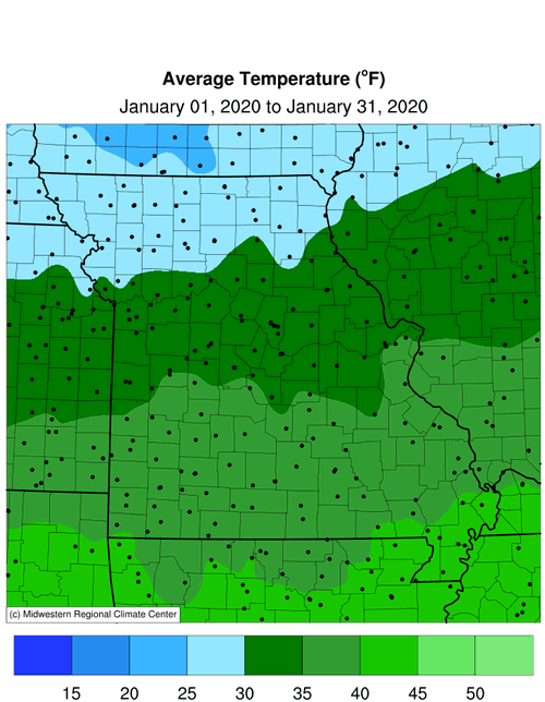 Missouri Average Temperature January 2020