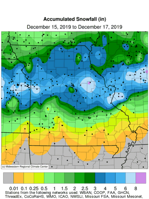 Accumulated Snowfall Dec 15-17, 2019