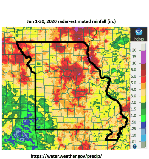 Jun 1 - 30, 2020 Radar-Estimated Rainfall