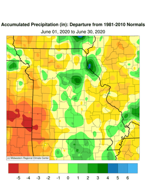 Accumulated Precip (in) Departure: Jun 01, 2020 to Jun 31, 2020