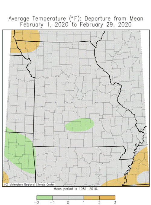 Missouri Average Temperature Departure February 2020