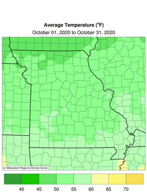 Average Temperature (°F): Oct 01, 2020 to Oct 31, 2020