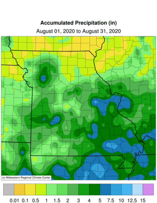 Accumulated Precip Missouri August 2020