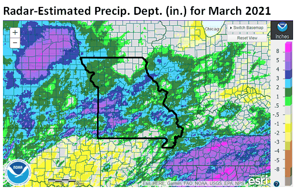 Radar-Estimated Precip. Dept. (in.) for March 2021