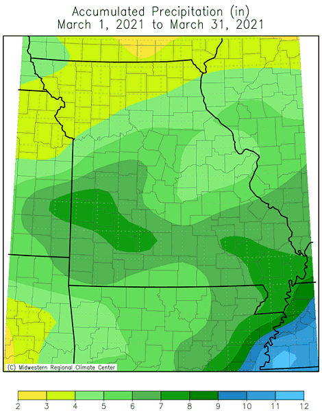 Accumulated Precipitation (in) March 1, 2021 to March 31, 2021