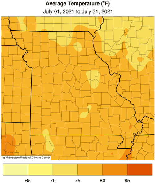 Average Temperature (°F) July 01, 2021 to July 31, 2021