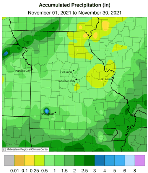 Accumulated Precipitation (in) November 01, 2021 to November 30, 2021