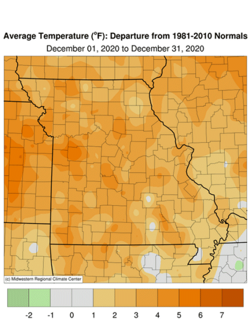 Average Temp Departure: Dec 01, 2020 to Dec 31, 2020