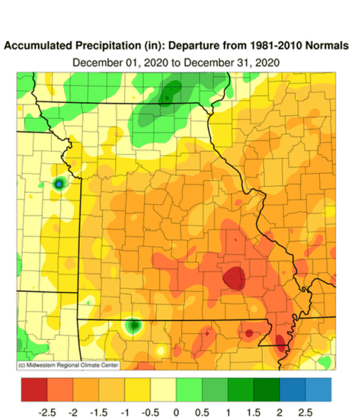 Accumulated Precip (in) Departure: Dec 01, 2020 to Dec 31, 2020