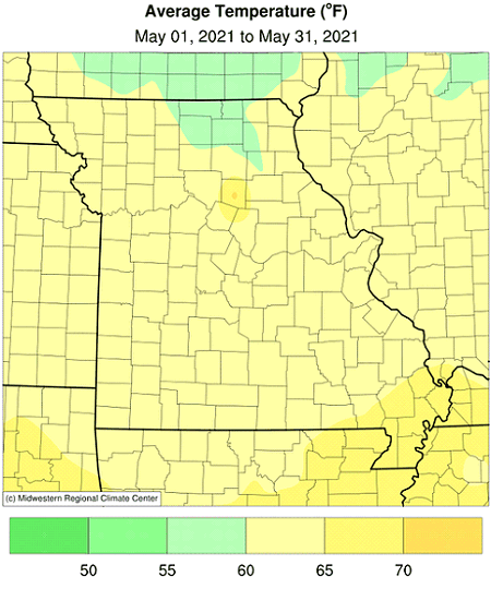 Average Temperature (°F) May 01, 2021 to May 31, 2021