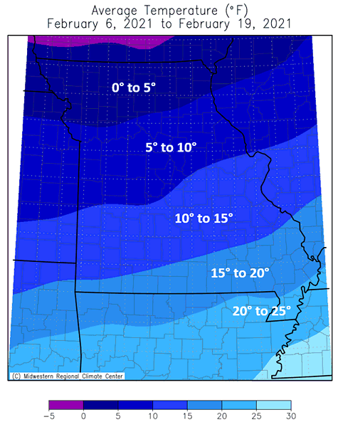 Average Temperature (°F) February 6, 2021 to February 19, 2021