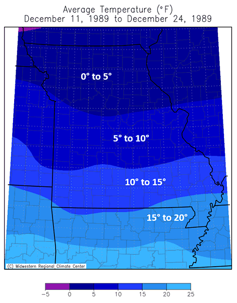 Average Temperature (°F) December 11, 1989 to December 24, 1989