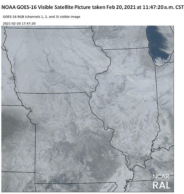 NOAA GOES-16 Visible Satellite Picture taken Feb 20, 2021 at 11:47:20 a.m. CST