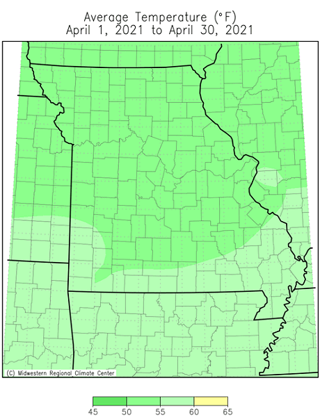 Average Temperature (°F) April 1, 2021 to April 30, 2021