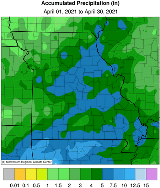 Accumulated Precipitation (in) April 1, 2021 to April 30, 2021