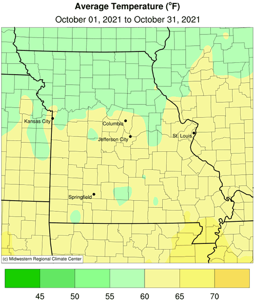 Average Temperature (°F) October 01, 2021 to October 31, 2021