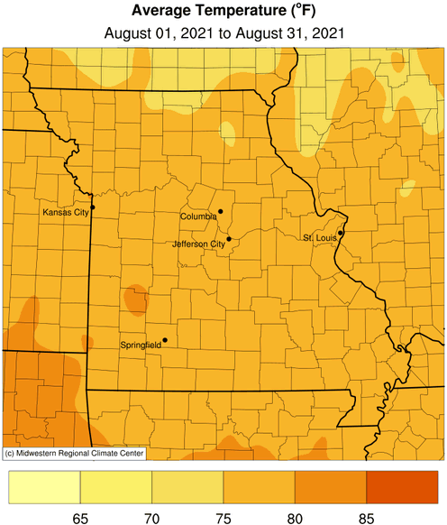 Average Temperature (°F) August 01, 2021 to August 31, 2021