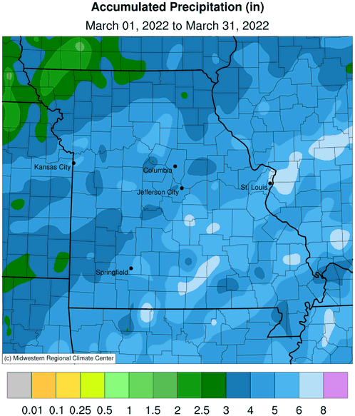 Accumulated Precipitation (in) March 01, 2022 to March 31, 2022