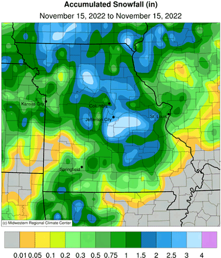 Accumulated Snowfall (in) November 15, 2022 to November 15, 2022