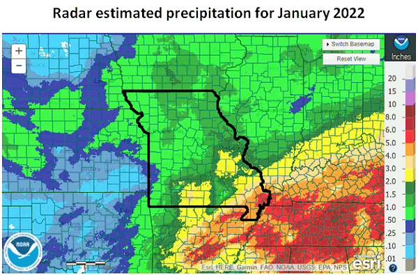 Radar-Estimated Precipitation for January 2022