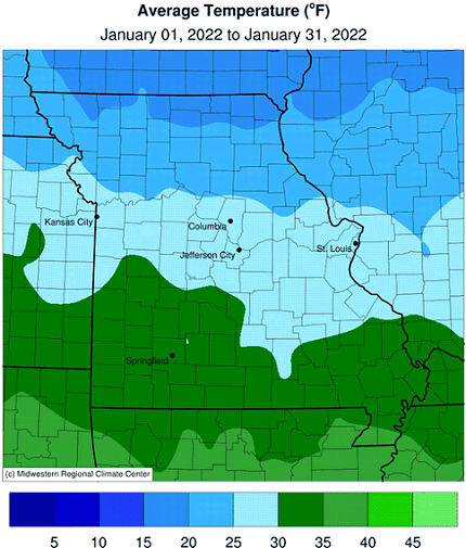 Average Temperature (°F) January 01, 2022 to January 31, 2022